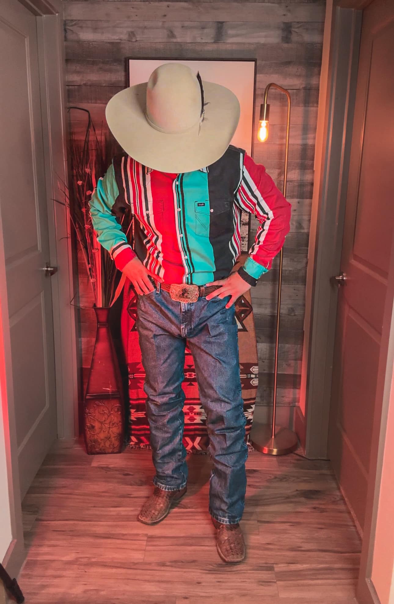 Vintage Inspired Wrangler Brushpopper Shirt, Primary Red - Size: LARGE