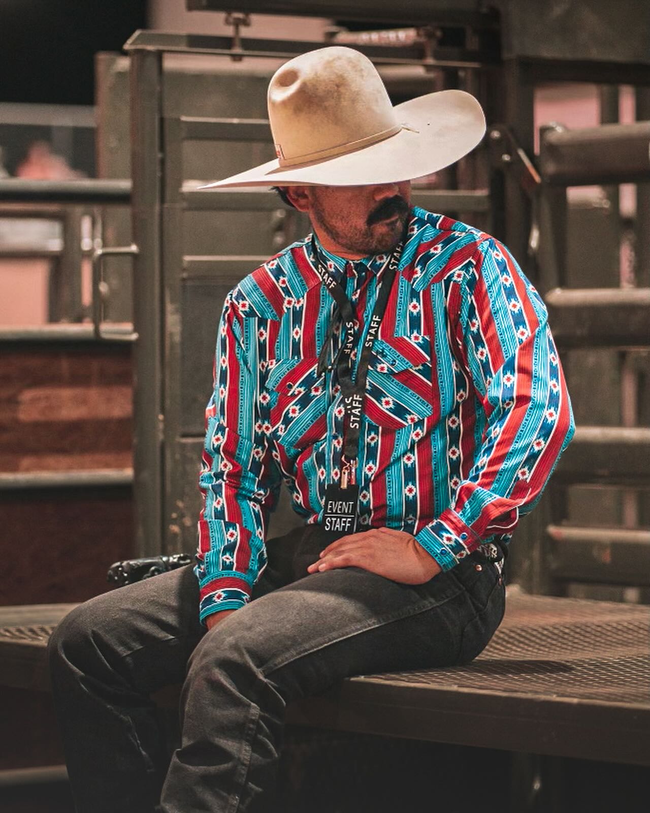 Jobes Hat Striped Pearl Snap - Blue/Red, Size: LARGE