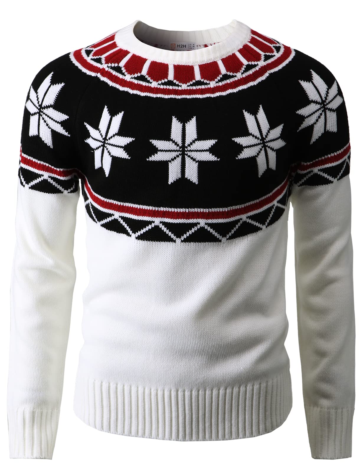 H2H Mens Casual Slim Fit Knitted Yarn Christmas Holiday Party Pullover Sweaters IVORYBLACK US S/Asia M (CMOSWL082)