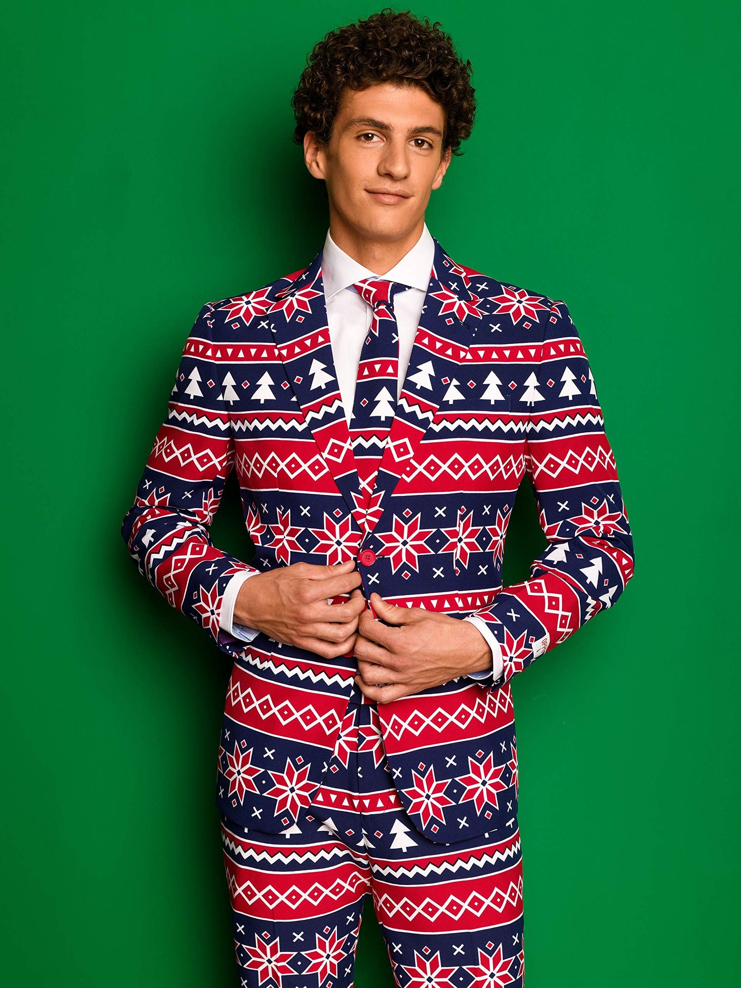 Opposuits Men's Nordic Noel Suit - Christmas - Xmas Parties - Including Blazer, Pants and Tie - Blue