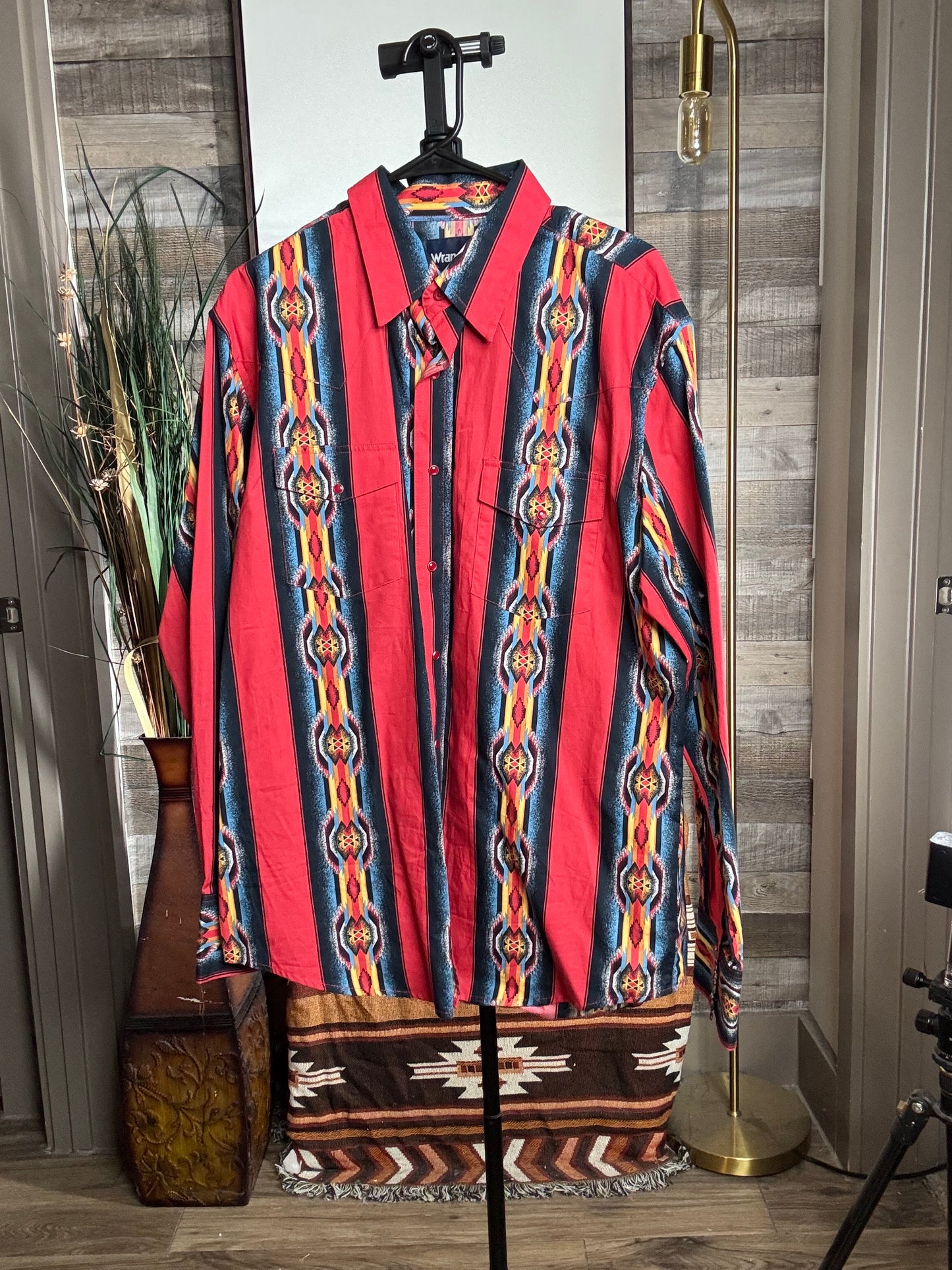 Wrangler Checotah Pearl Snap - Red, Size: LARGE