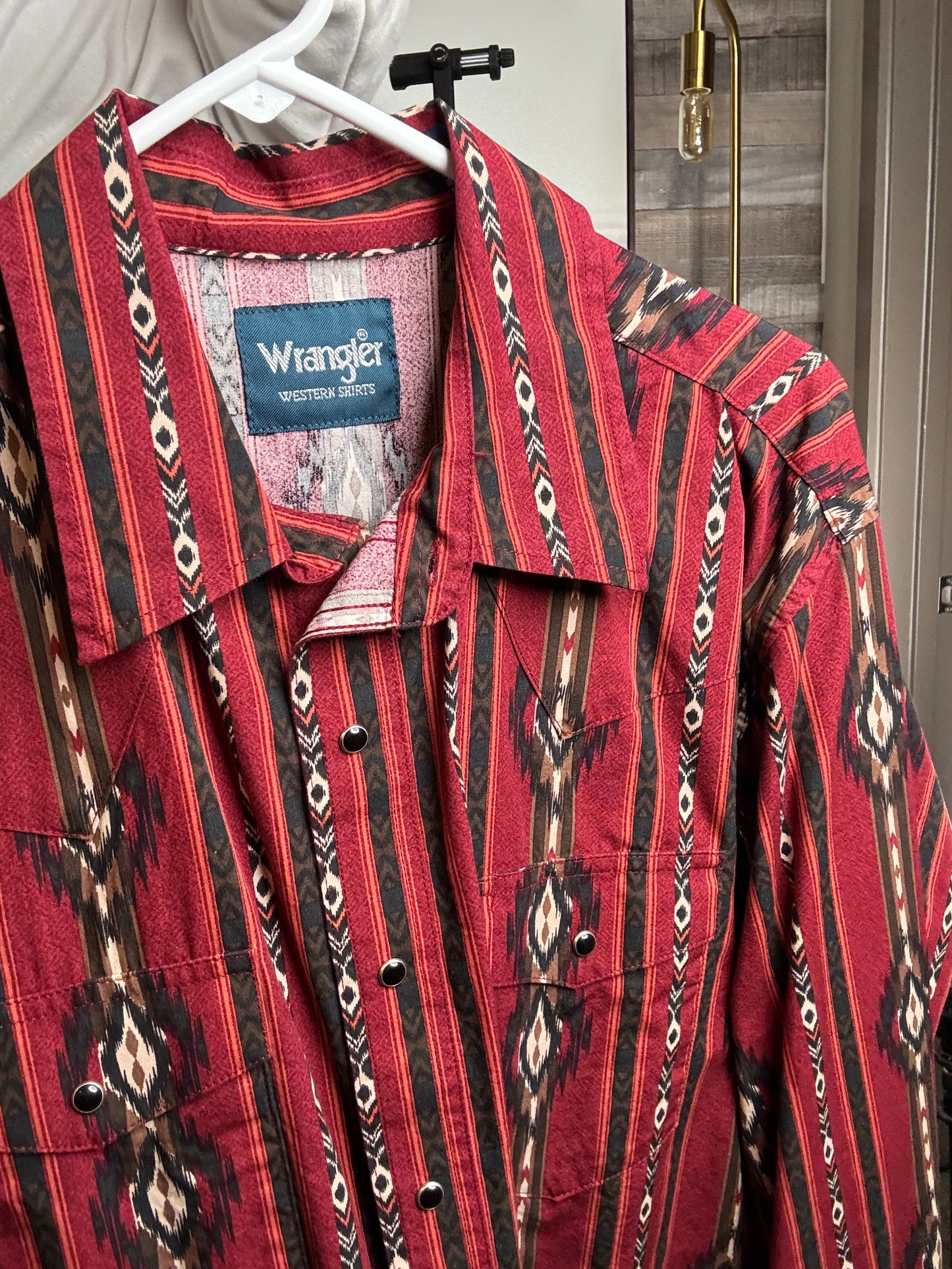 Wrangler Checotah Men's Southwestern Print Long Sleeve - Maroon, Size: LARGE