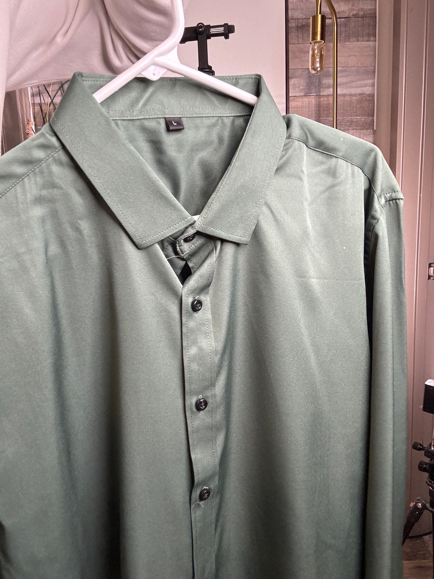 JEMITOP Men's Stretch Dress Shirt - Green, Size: LARGE