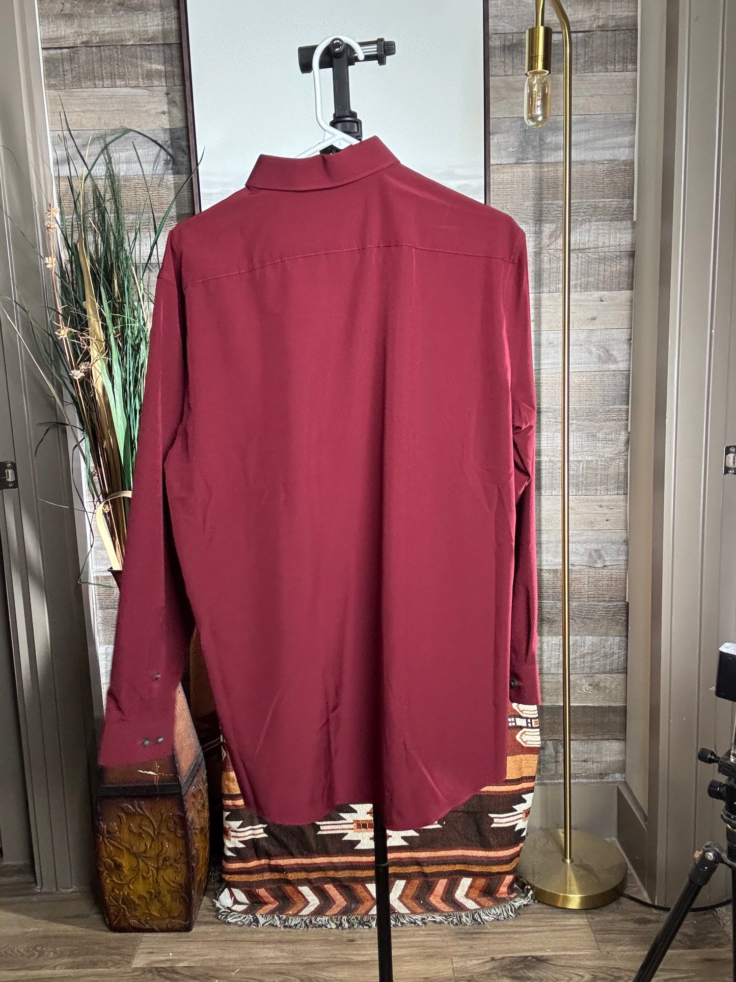 JEMITOP Men's Stretch Dress Shirt - Maroon, Size: LARGE