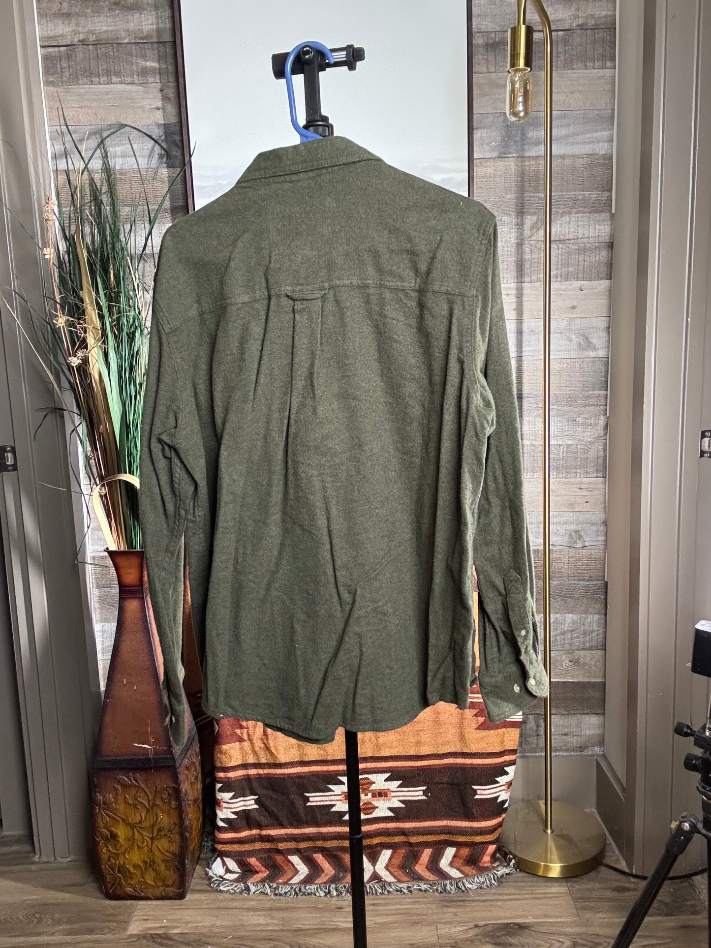 Men's Flannel Shirt CQR Brand - Olive Green, Size: XLARGE