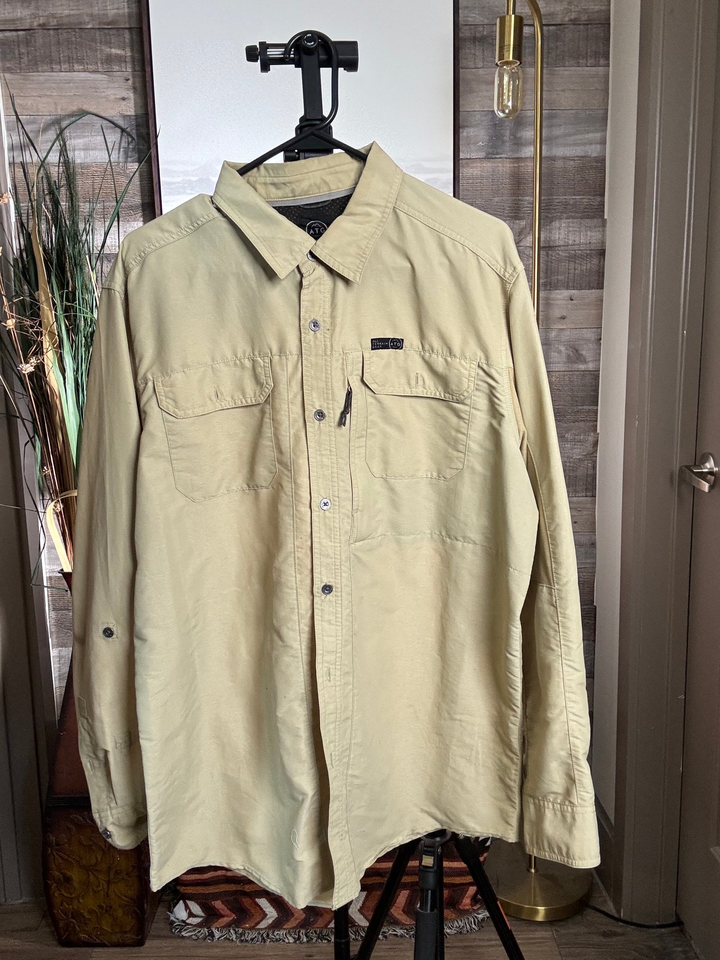 ATG by Wrangler Men's Longsleeve Shirt - Tan, Size: LARGE