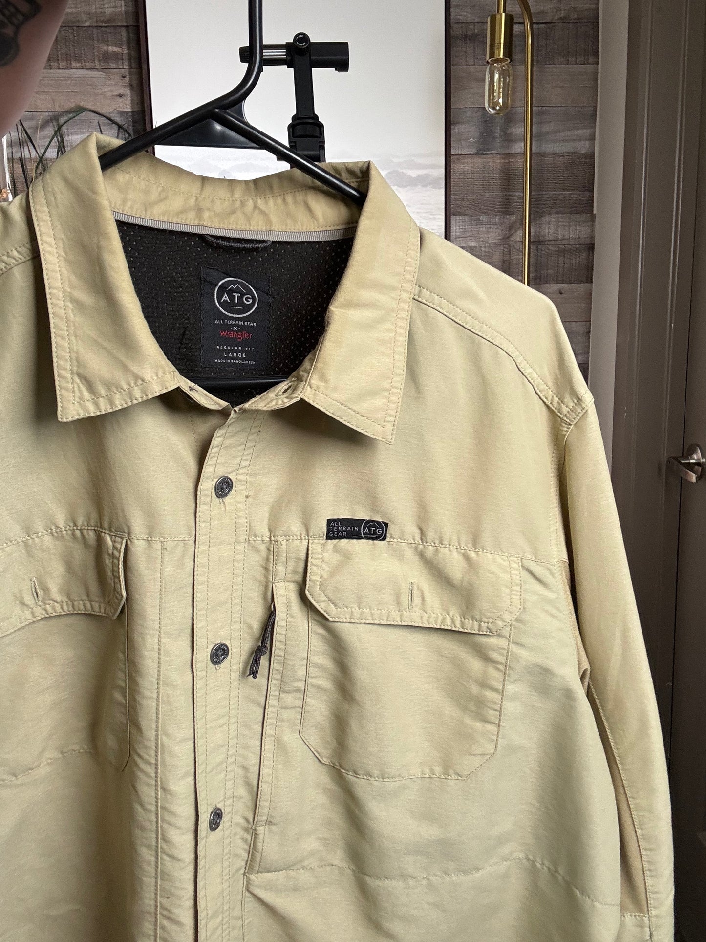 ATG by Wrangler Men's Longsleeve Shirt - Tan, Size: LARGE