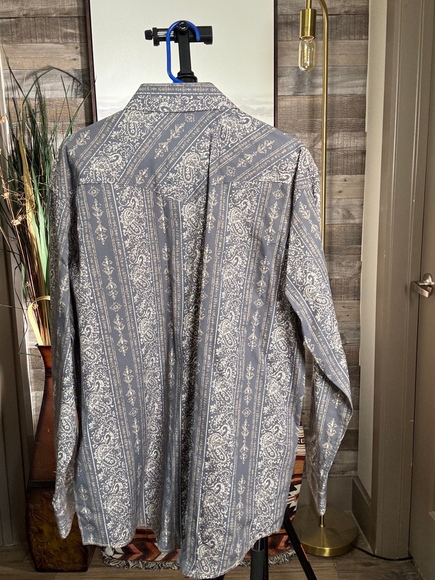 Panhandle Roughstock Men's Pearl Snap - Grey, Size: LARGE