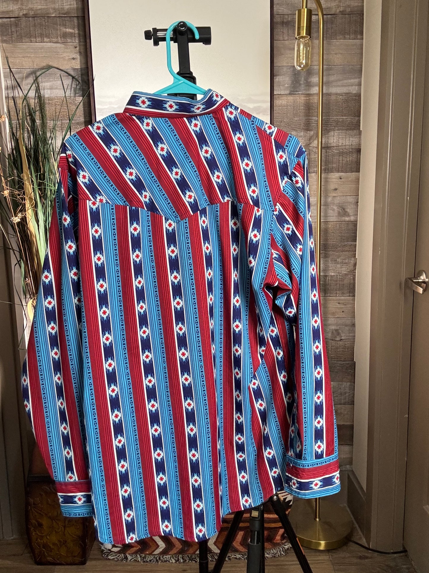 Jobes Hat Striped Pearl Snap - Blue/Red, Size: LARGE