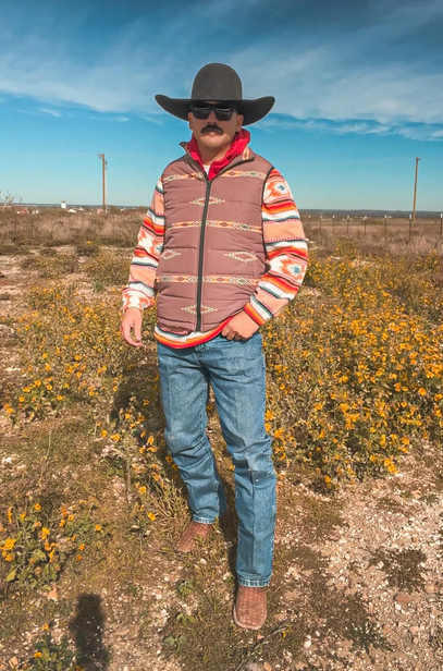 Baha Ranch Western Wear Men's Puffy Vest - Brown, Size: MEDIUM