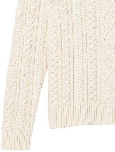 Amazon Essentials Men's Long-Sleeve 100% Cotton Fisherman Cable Crewneck Sweater, Off-White, Large