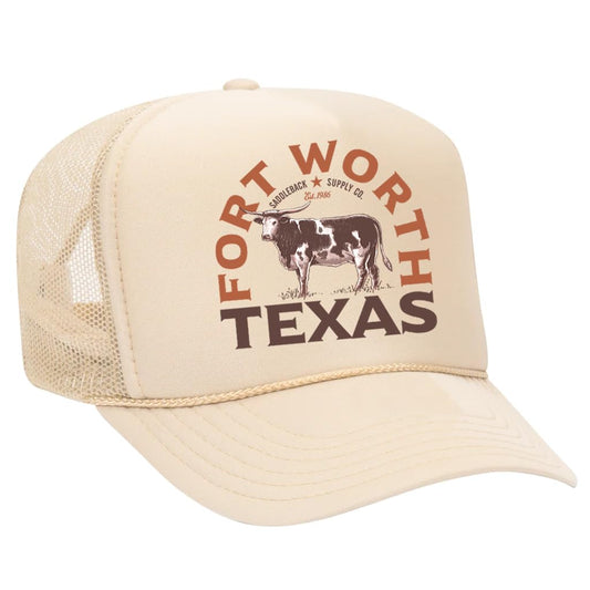 Saddleback Supply Foam Snapback Trucker Hat Texas Longhorn Logo-Tan/c