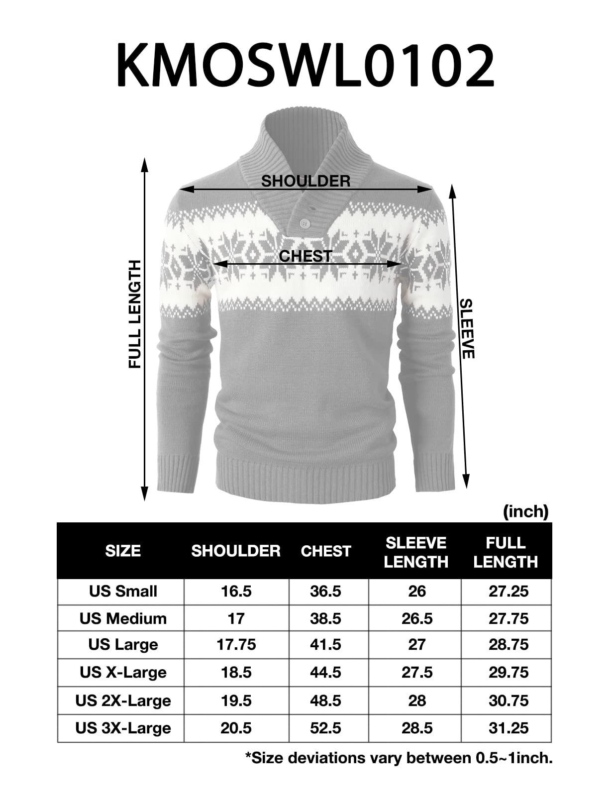 H2H Mens Casual Slim Fit Shawl Collar Pullover Sweater with Snowflake Pattern Gray US L/Asia XL (KMOSWL0102)