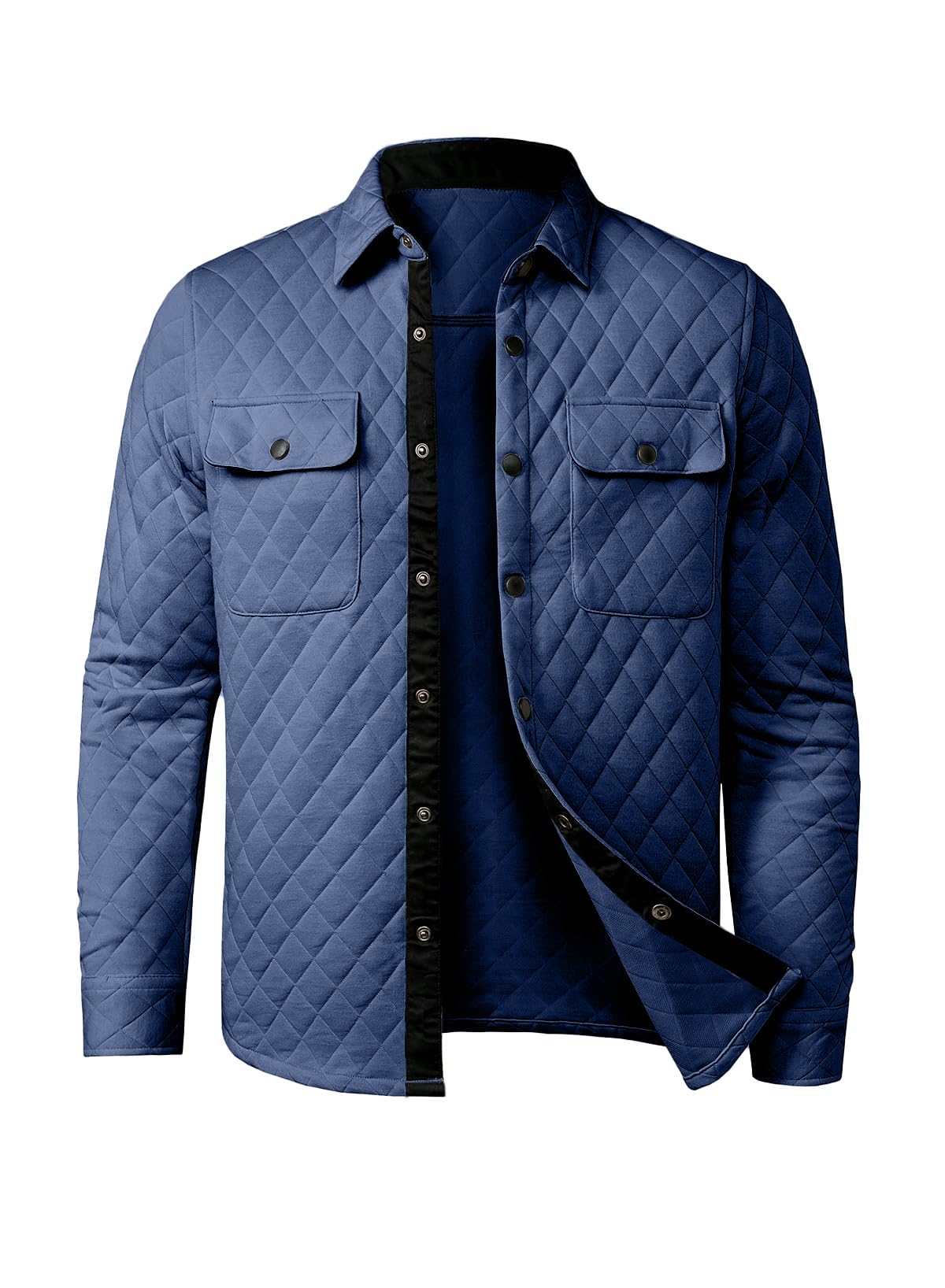 JMIERR Button Down Shirts for Men Casual Long Sleeve Snap Button Quilted Shacket Jackets, US 43(L), A Sky Blue