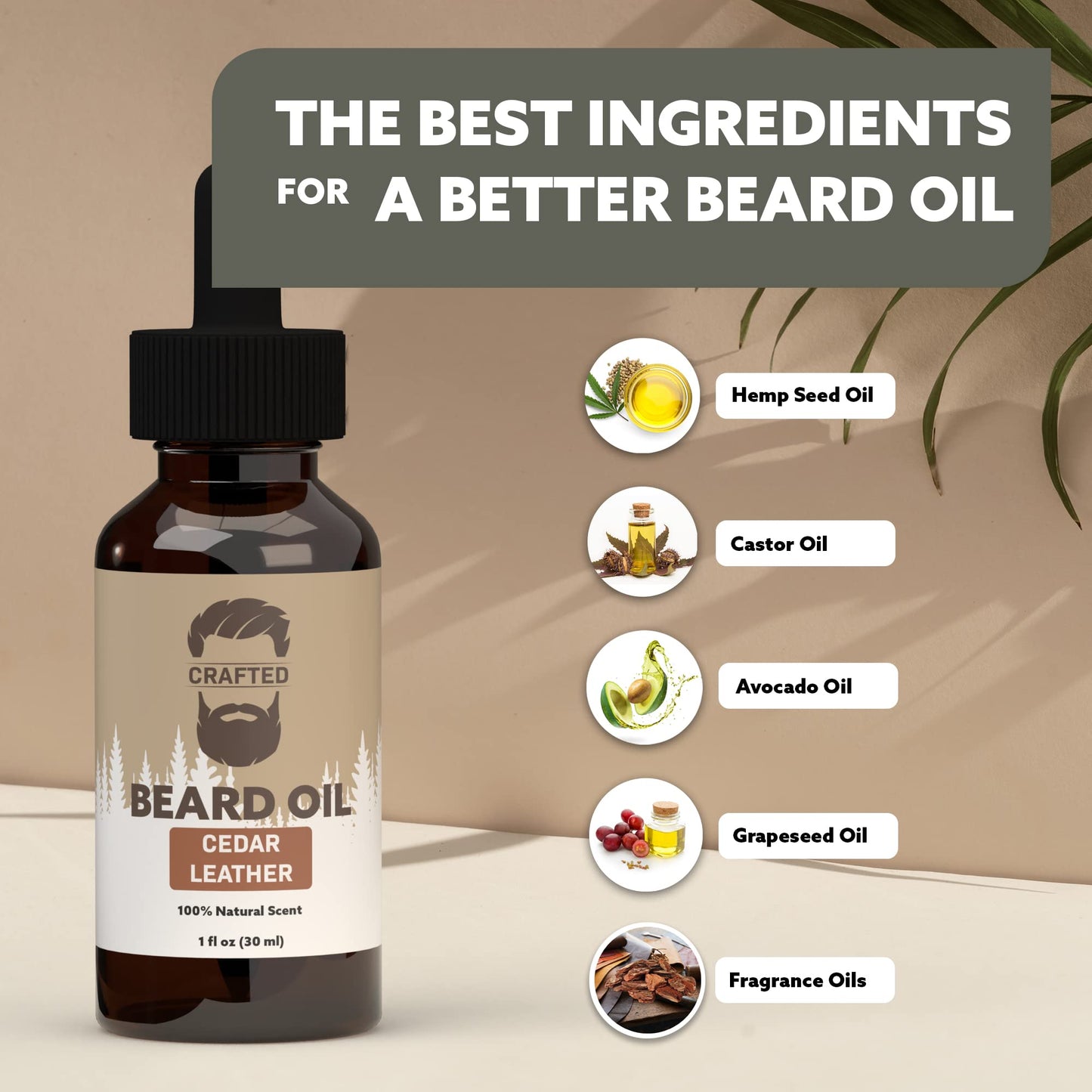 Beard Oil by Crafted Beards - Beard Oil Conditioner - Leave Your Beard Feeling Amazing - All Natural Ingredients - No Residue - Mustache Oil - 1oz - Made in the USA (Unscented)