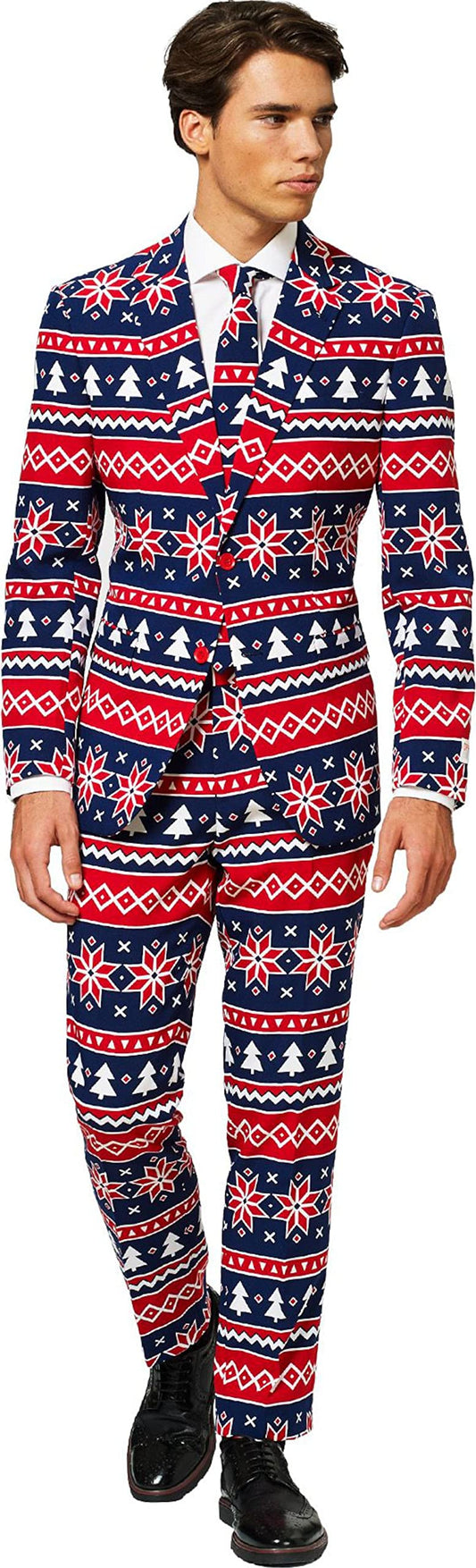 Opposuits Men's Nordic Noel Suit - Christmas - Xmas Parties - Including Blazer, Pants and Tie - Blue