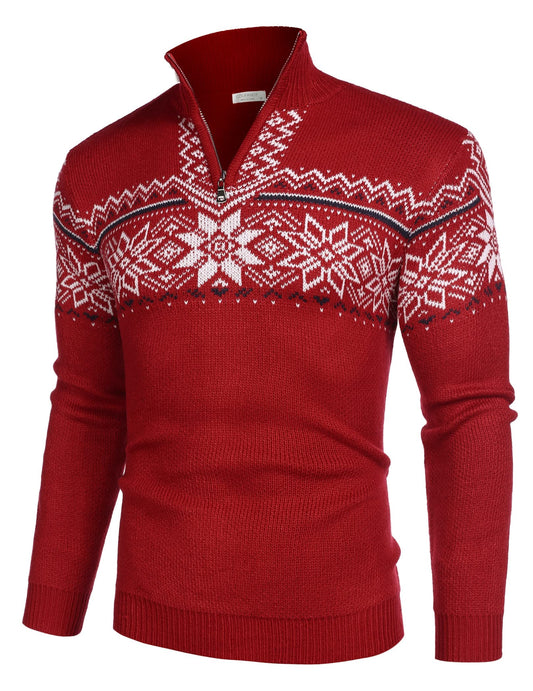 COOFANDY Men's Quarter-Zip Pullover Sweater Long Sleeve Chirtmas Polo Sweater (Red,Large)