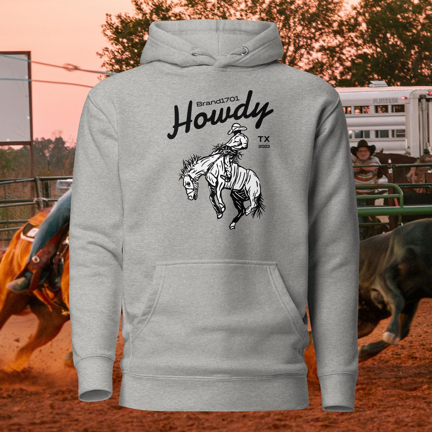 Howdy Rodeo Hoodie (black text)