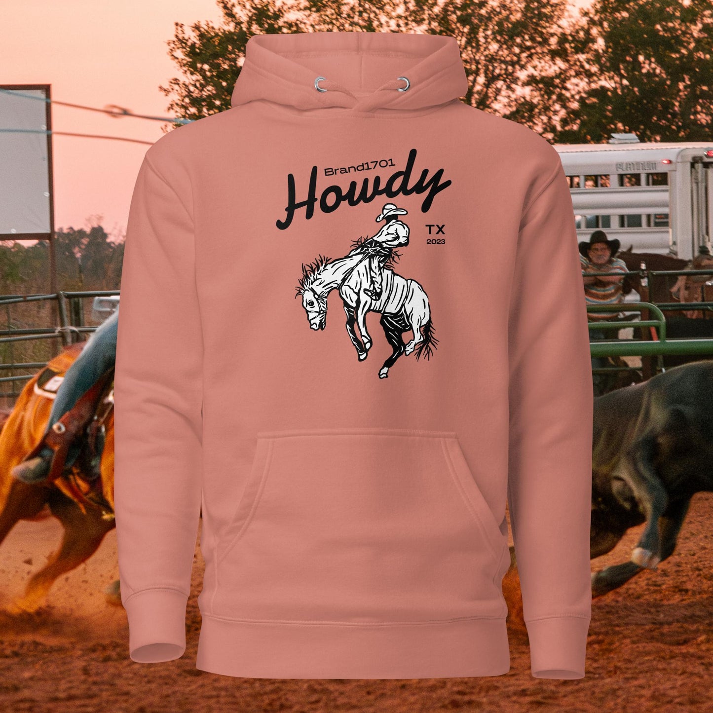 Howdy Rodeo Hoodie (black text)